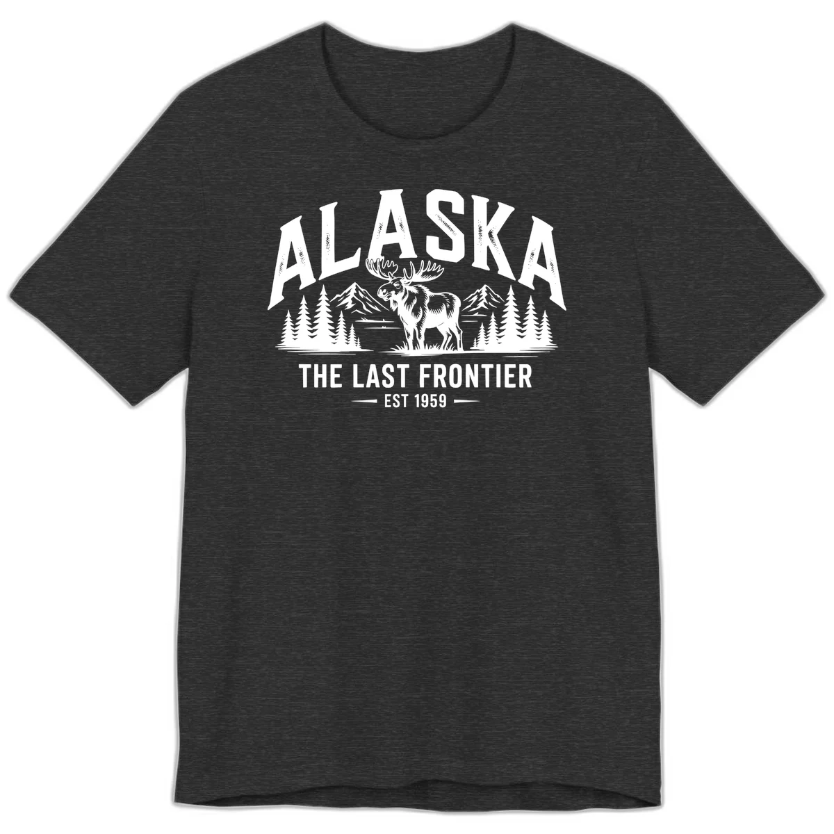 Alaska Last Frontier Moose Scenic Wildlife Premium T-Shirt in Dark Grey Heather