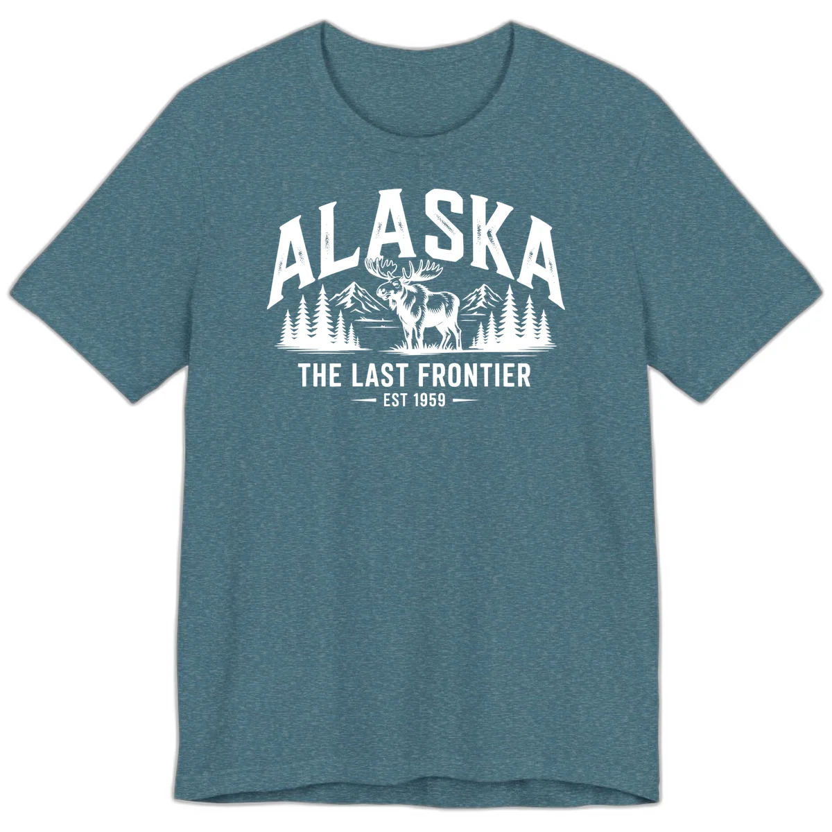 Alaska Last Frontier Moose Scenic Wildlife Premium T-Shirt in Heather Deep Teal