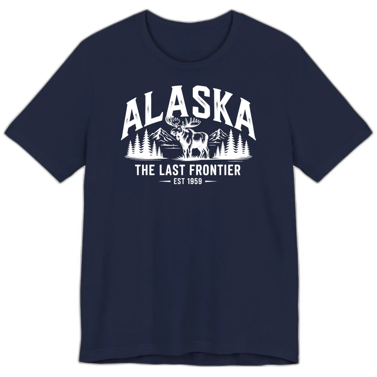Alaska Last Frontier Moose Scenic Wildlife Premium T-Shirt in Navy