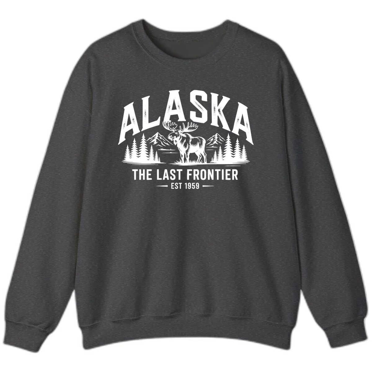 Alaska Last Frontier Moose Scenic Wildlife Sweatshirt in Dark Heather