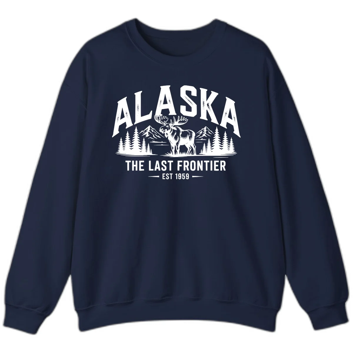 Alaska Last Frontier Moose Scenic Wildlife Sweatshirt in Navy