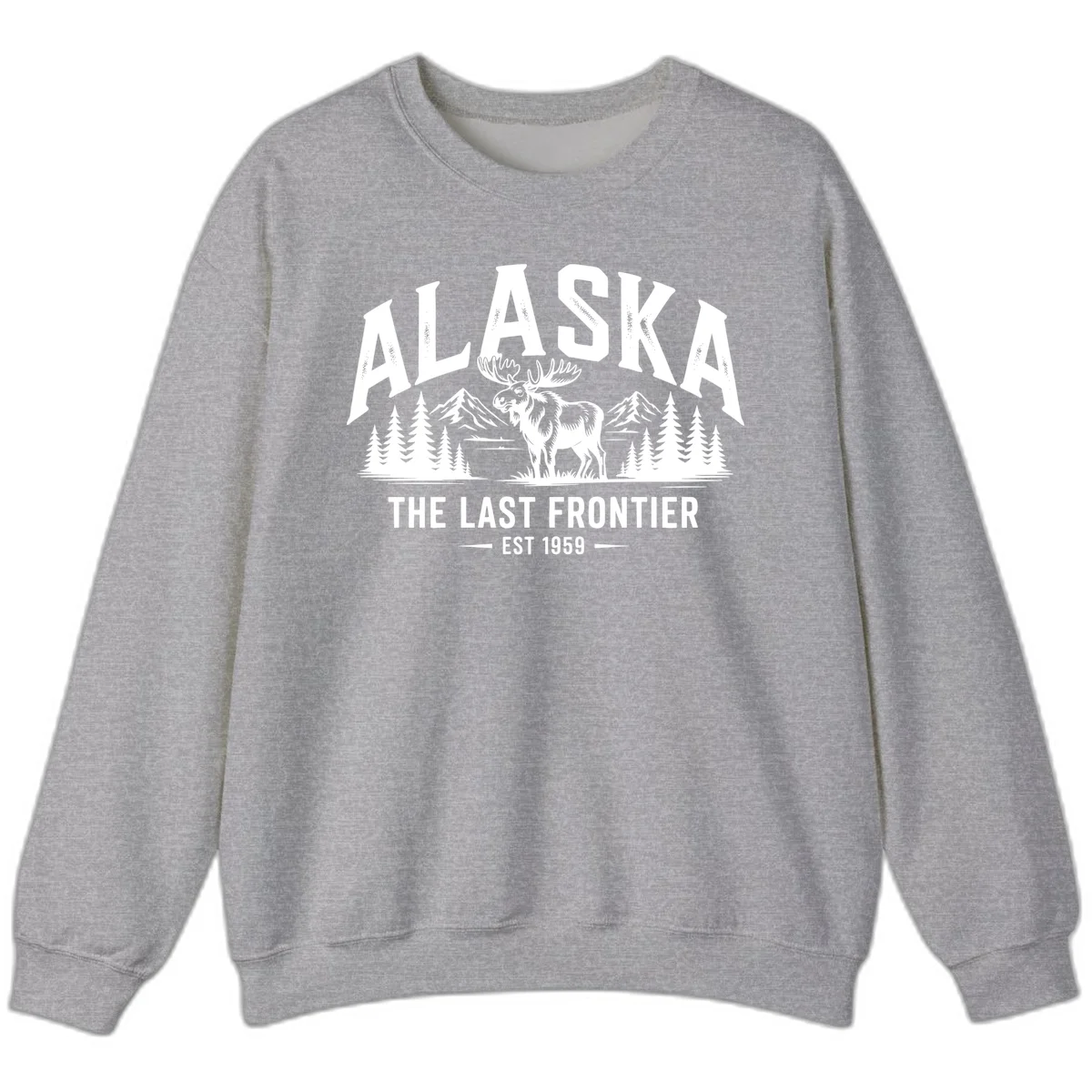 Alaska Last Frontier Moose Scenic Wildlife Sweatshirt in Sport Grey