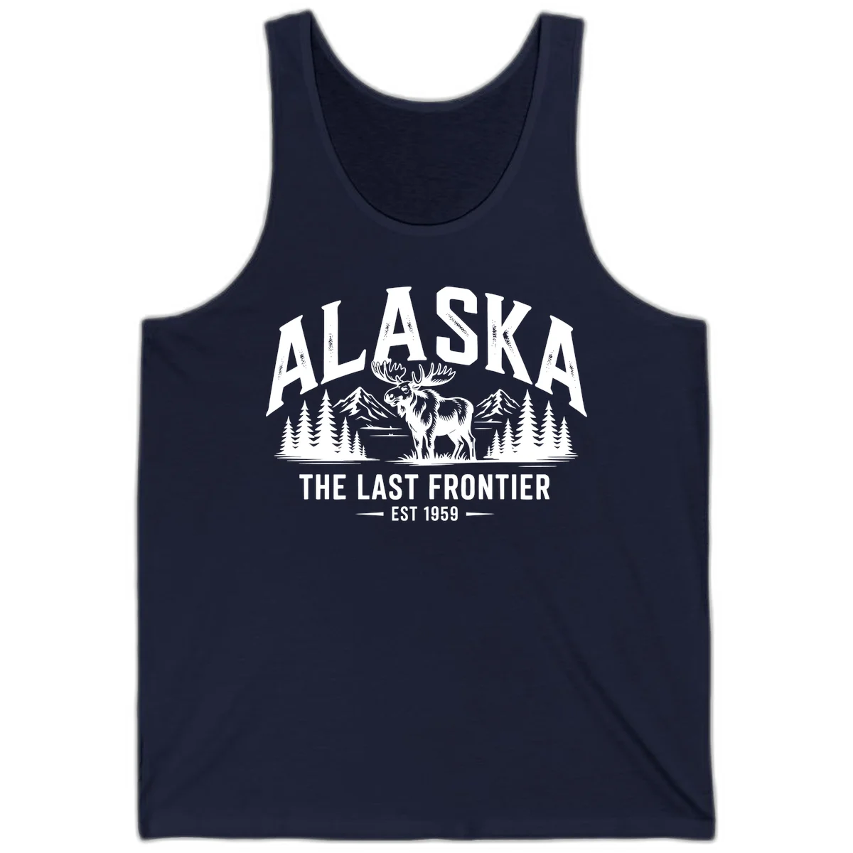 Alaska Last Frontier Moose Scenic Wildlife Tank in Navy