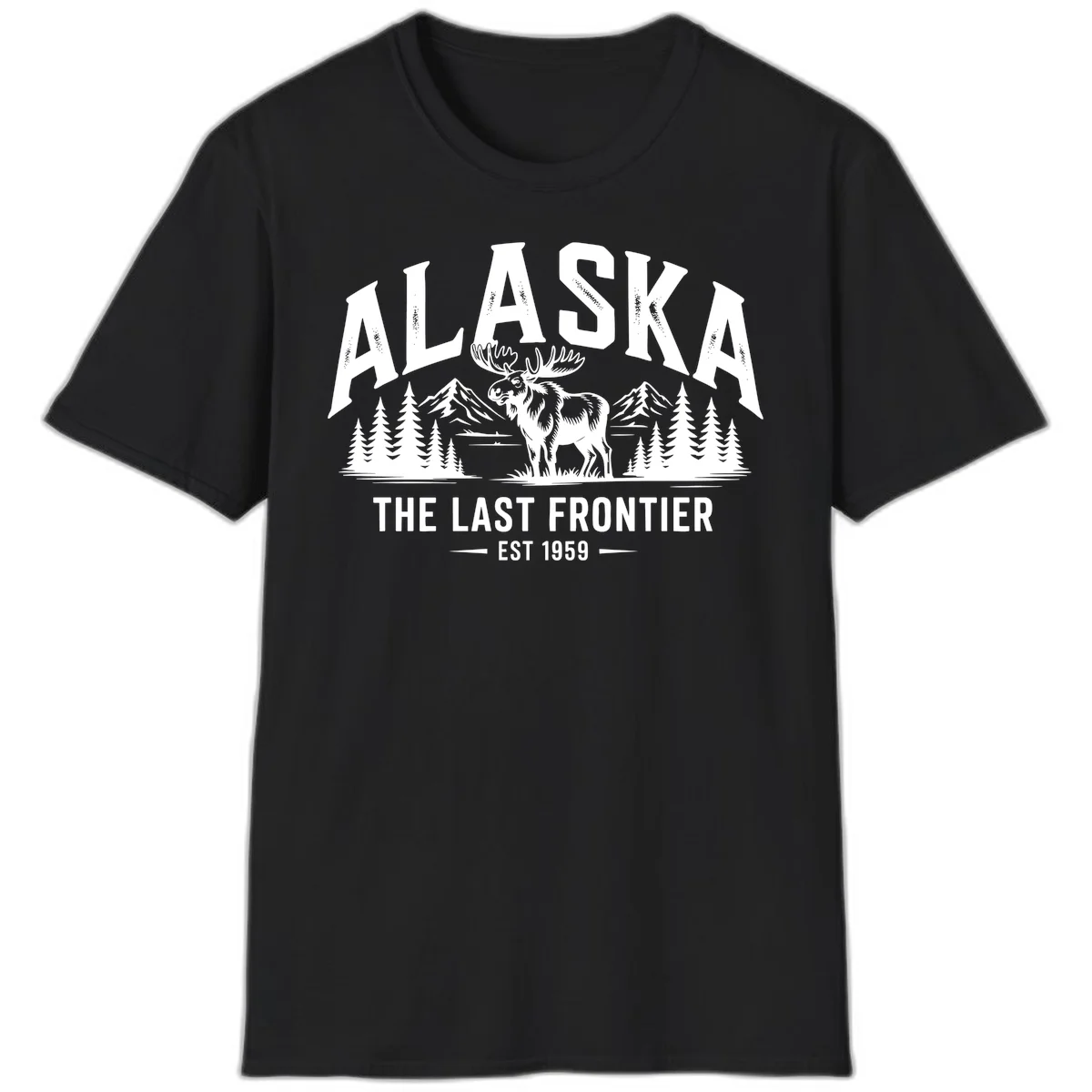 Alaska Last Frontier Moose Scenic Wildlife T-Shirt in Black