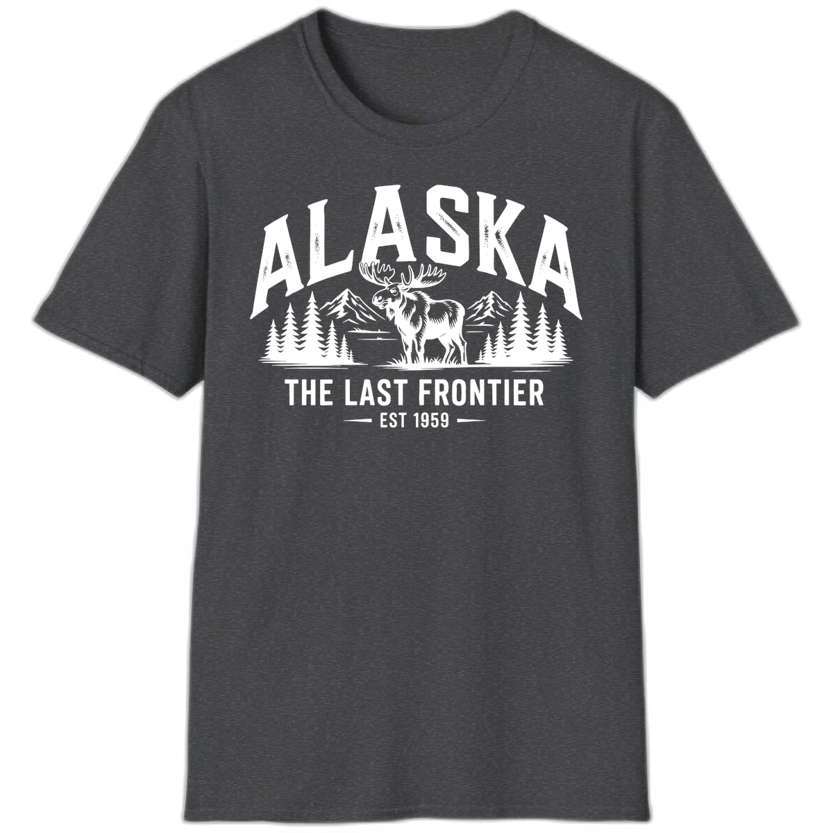 Alaska Last Frontier Moose Scenic Wildlife T-Shirt in Dark Heather
