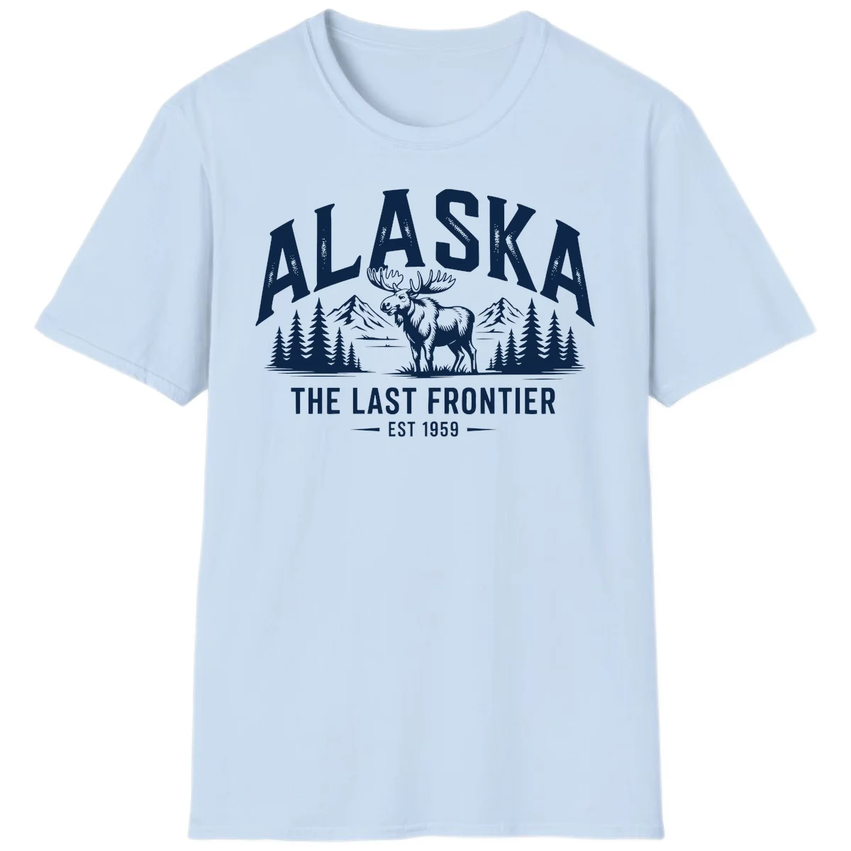 Alaska Last Frontier Moose Scenic Wildlife T-Shirt in Light Blue