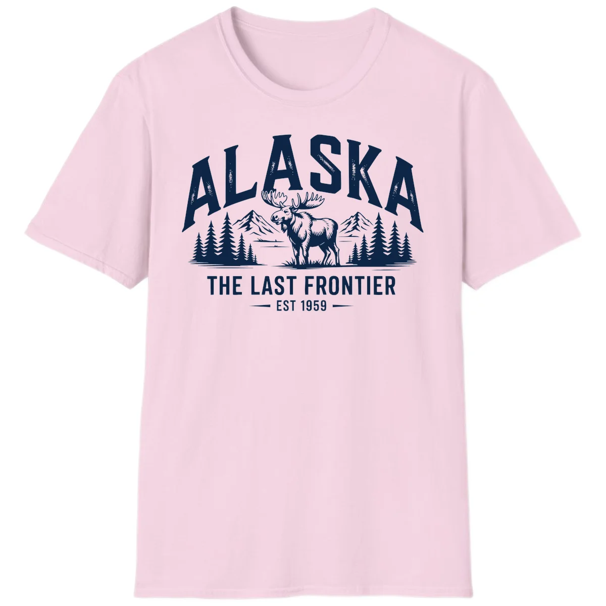 Alaska Last Frontier Moose Scenic Wildlife T-Shirt in Light Pink