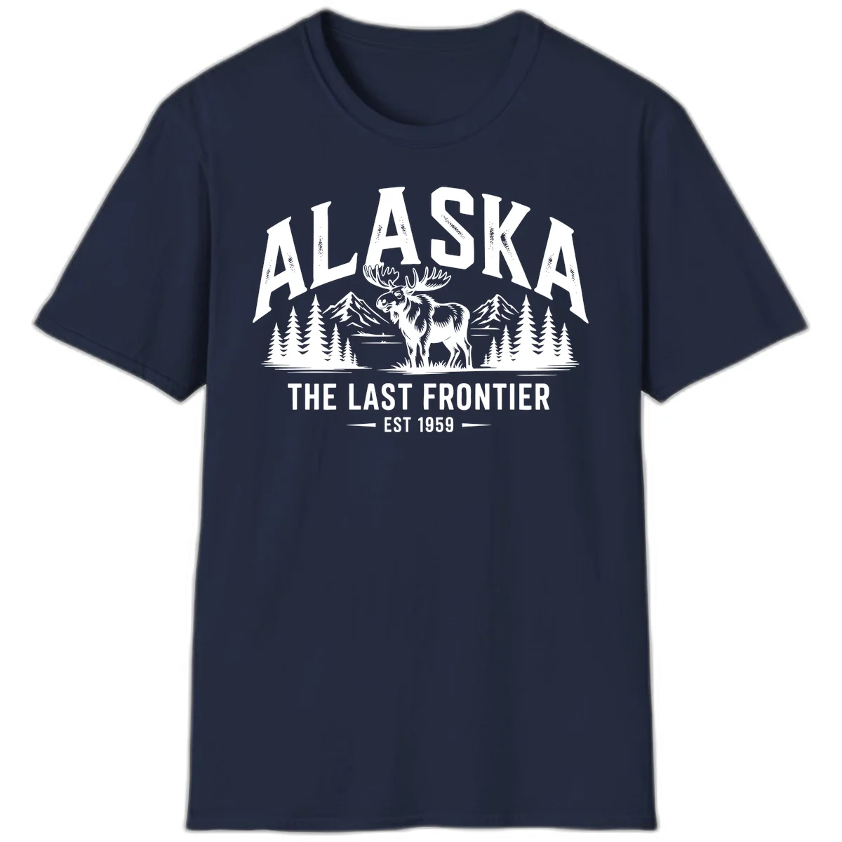 Alaska Last Frontier Moose Scenic Wildlife T-Shirt in Navy