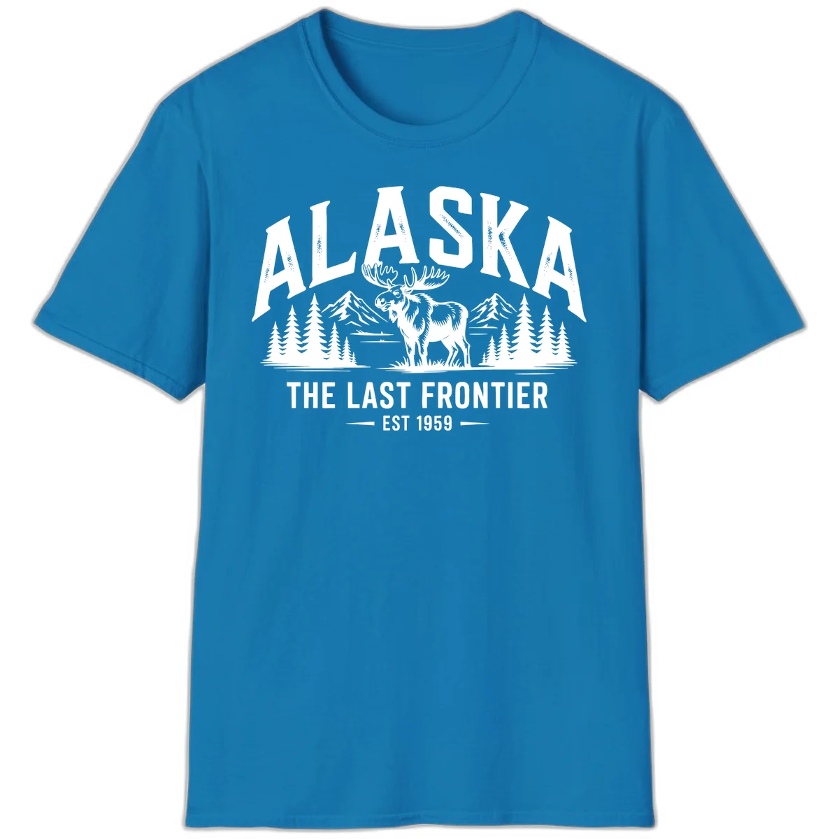 Alaska Last Frontier Moose Scenic Wildlife T-Shirt in Sapphire