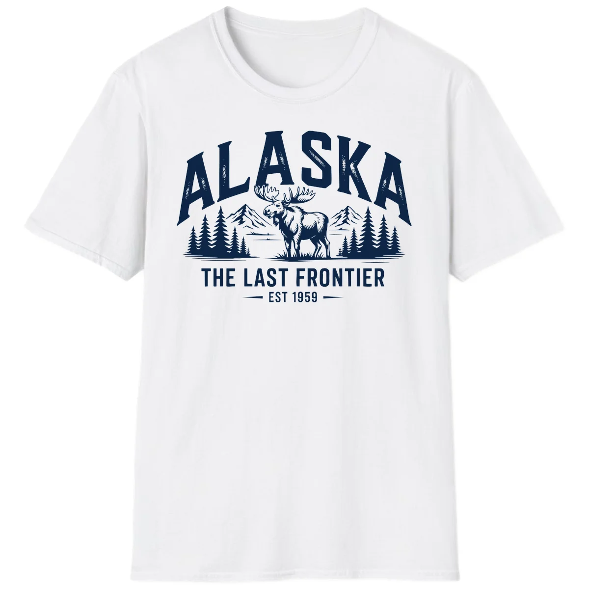Alaska Last Frontier Moose Scenic Wildlife T-Shirt in White