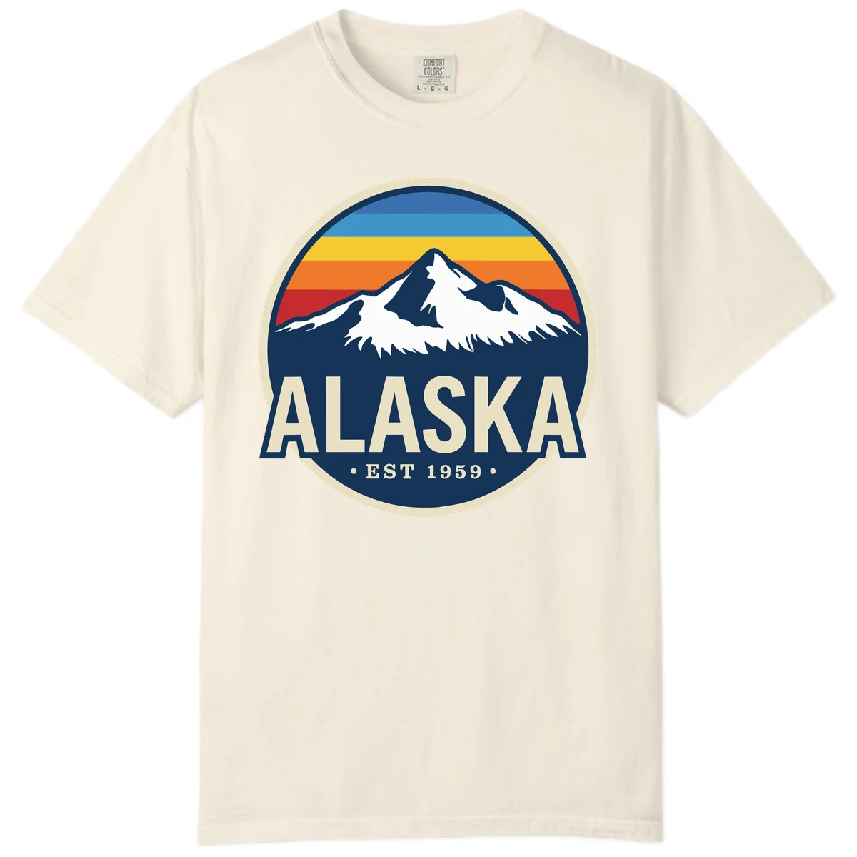 Alaska Mountain Range Retro Sunset Badge Comfort Color in Ivory