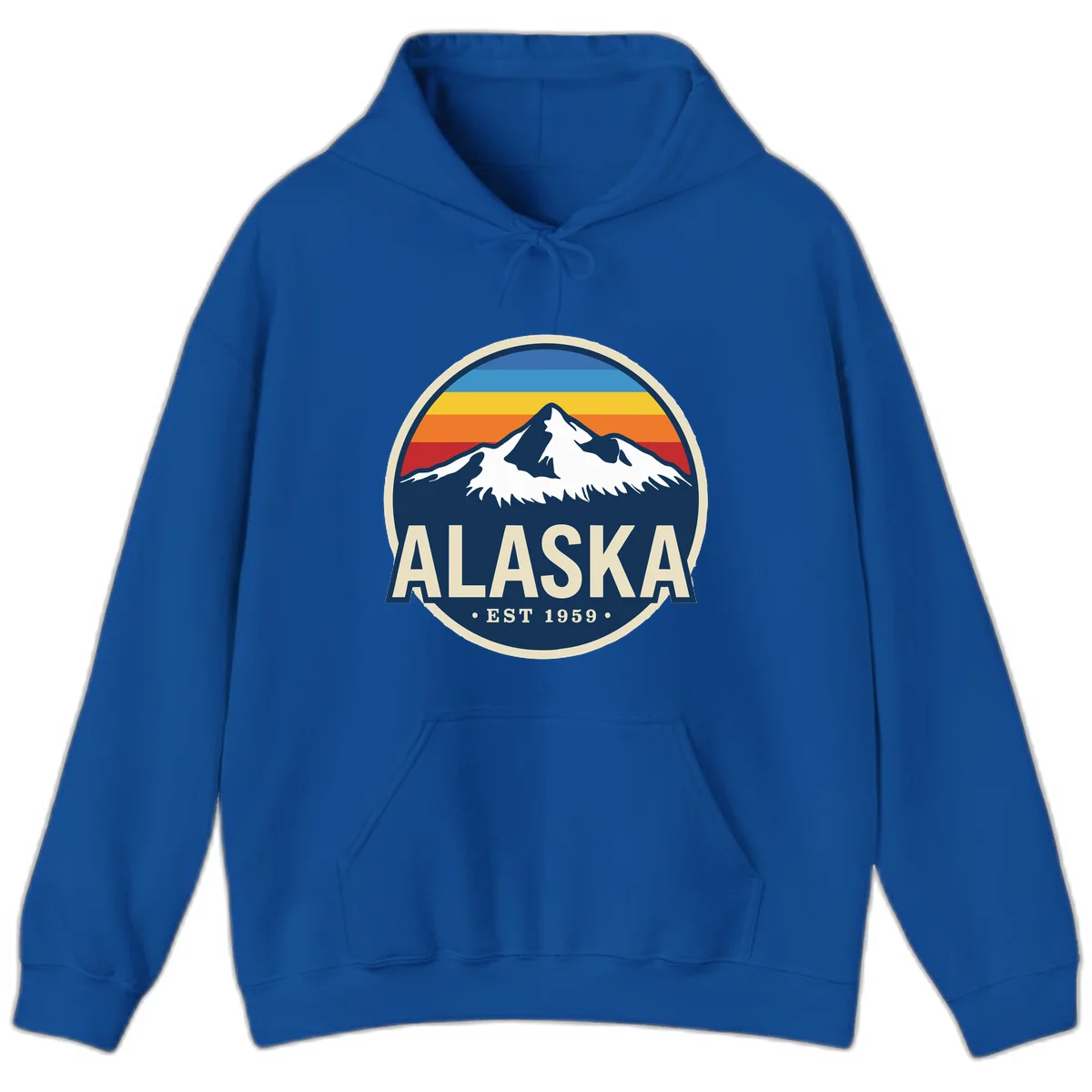 Alaska Mountain Range Retro Sunset Badge Hoodie in Royal