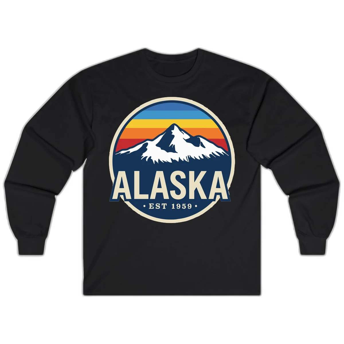 Alaska Mountain Range Retro Sunset Badge Long Sleeve in Black