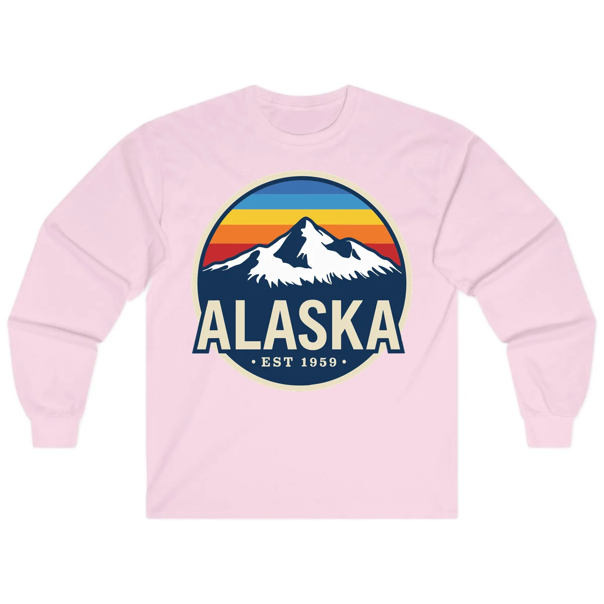 Alaska Mountain Range Retro Sunset Badge Long Sleeve in Light Pink