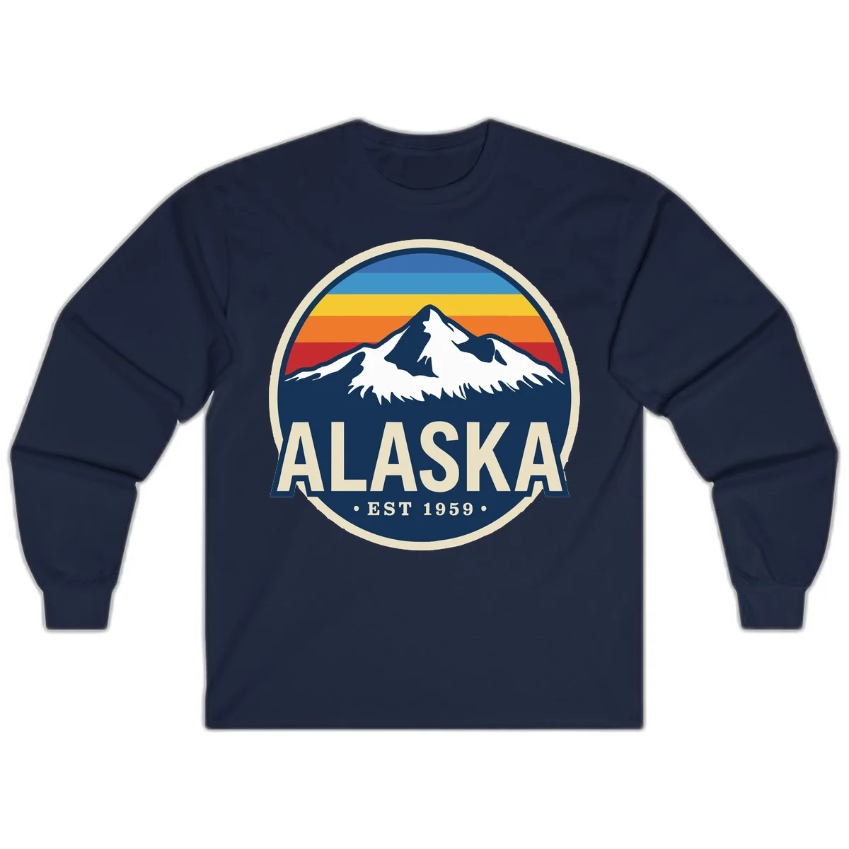 Alaska Mountain Range Retro Sunset Badge Long Sleeve in Navy