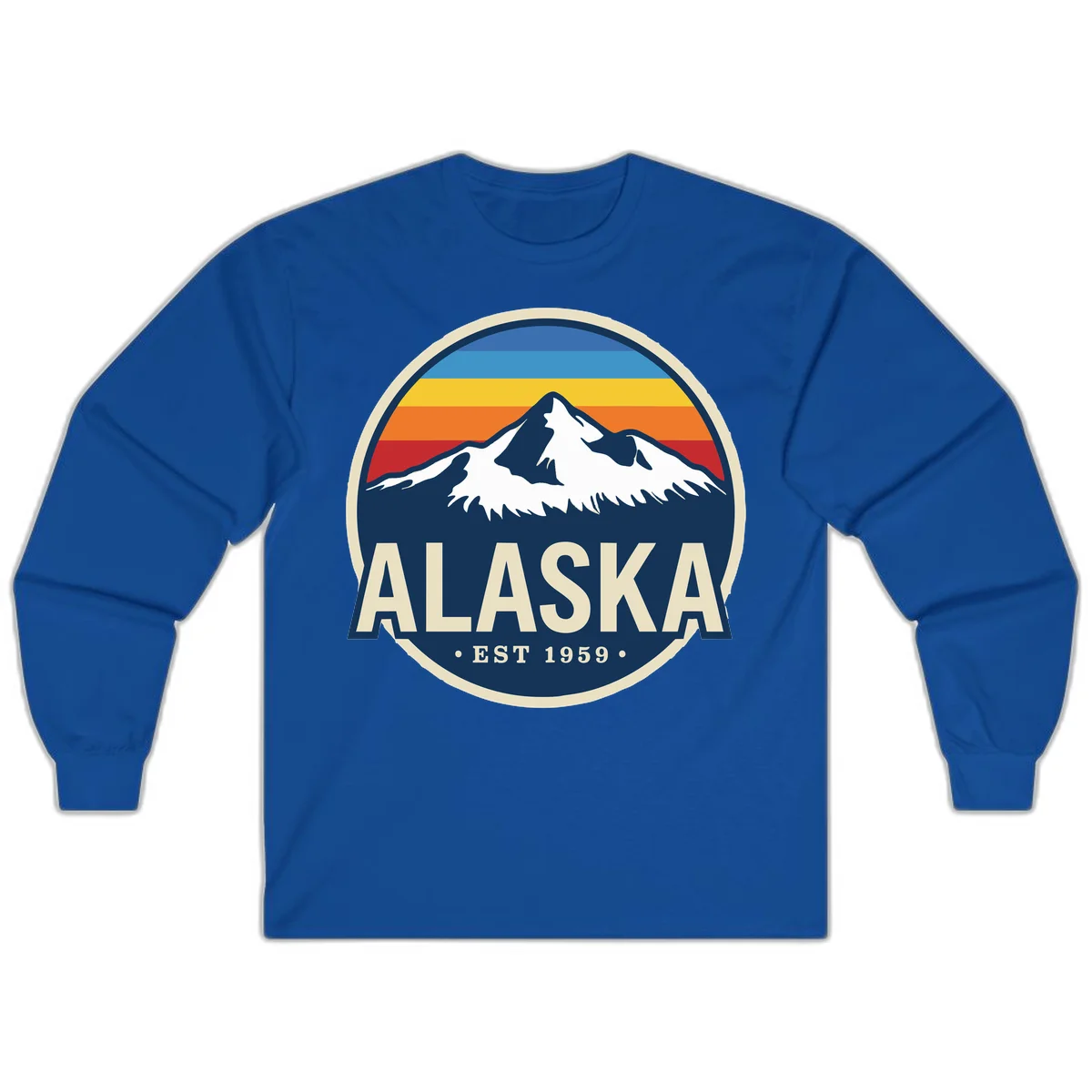 Alaska Mountain Range Retro Sunset Badge Long Sleeve in Royal