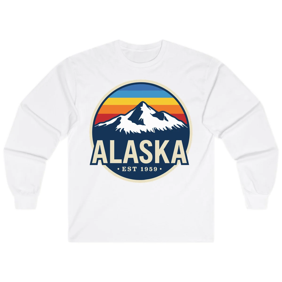 Alaska Mountain Range Retro Sunset Badge Long Sleeve in White