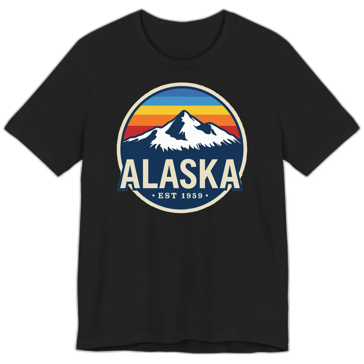 Alaska Mountain Range Retro Sunset Badge Premium T-Shirt in Black