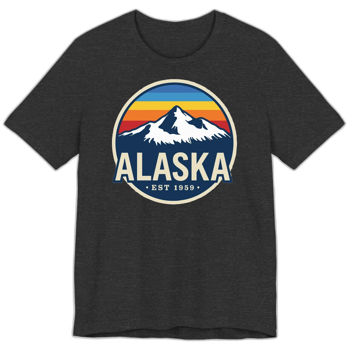 Alaska Mountain Range Retro Sunset Badge Premium T-Shirt in Dark Grey Heather