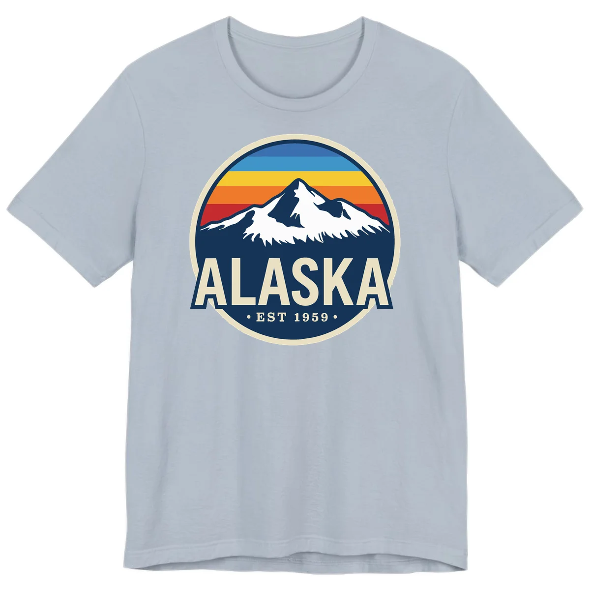 Alaska Mountain Range Retro Sunset Badge Premium T-Shirt in Light Blue