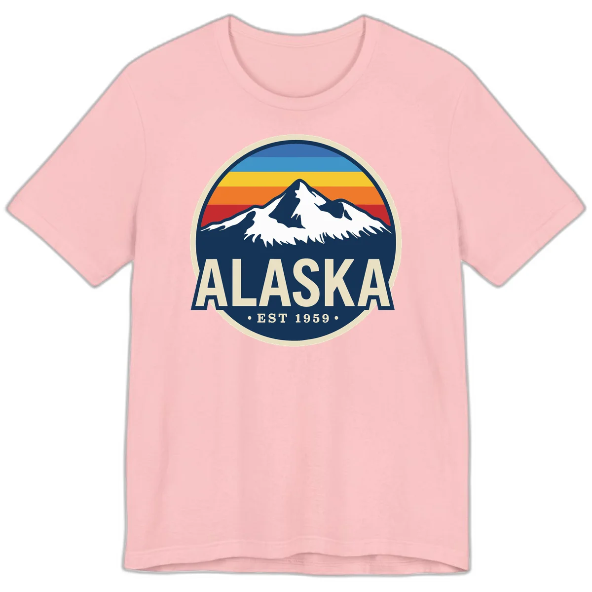 Alaska Mountain Range Retro Sunset Badge Premium T-Shirt in Pink