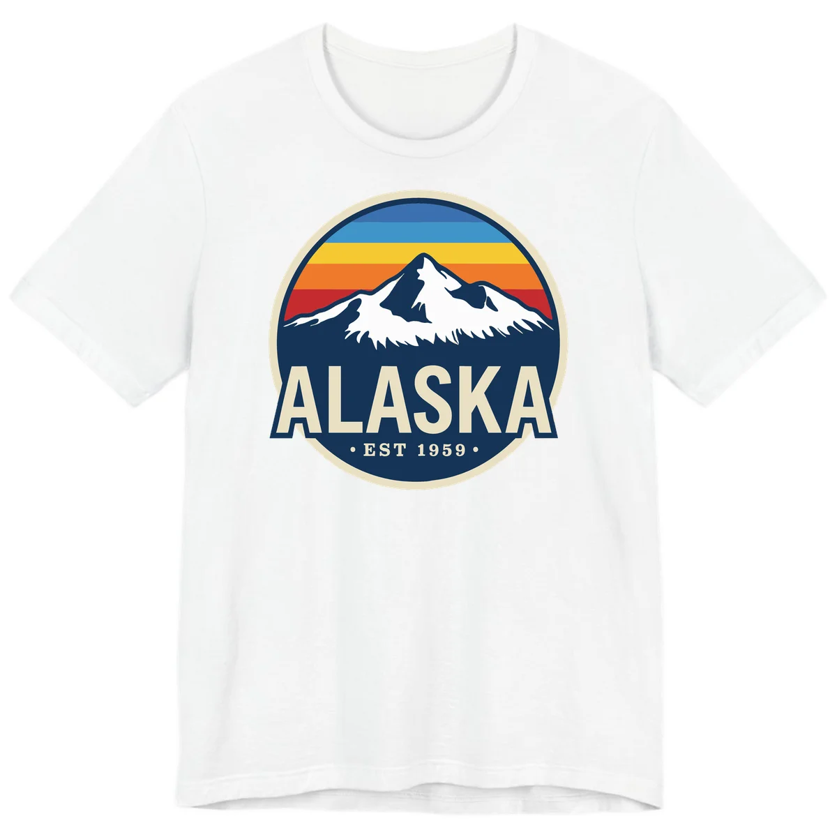 Alaska Mountain Range Retro Sunset Badge Premium T-Shirt in White