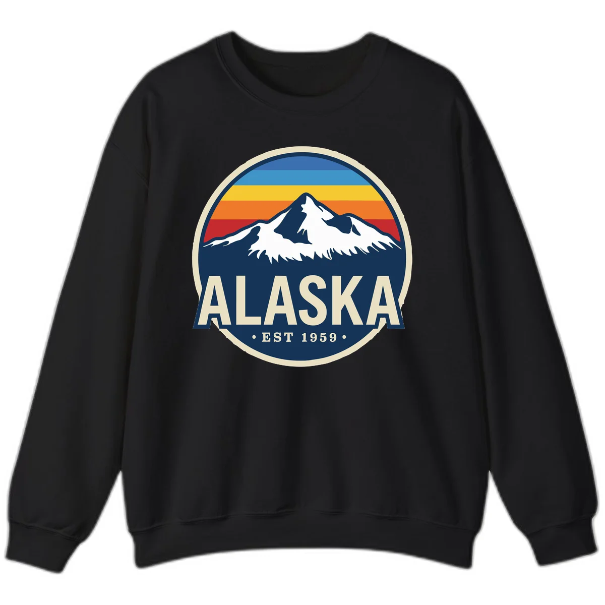 Alaska Mountain Range Retro Sunset Badge Sweatshirt in Black