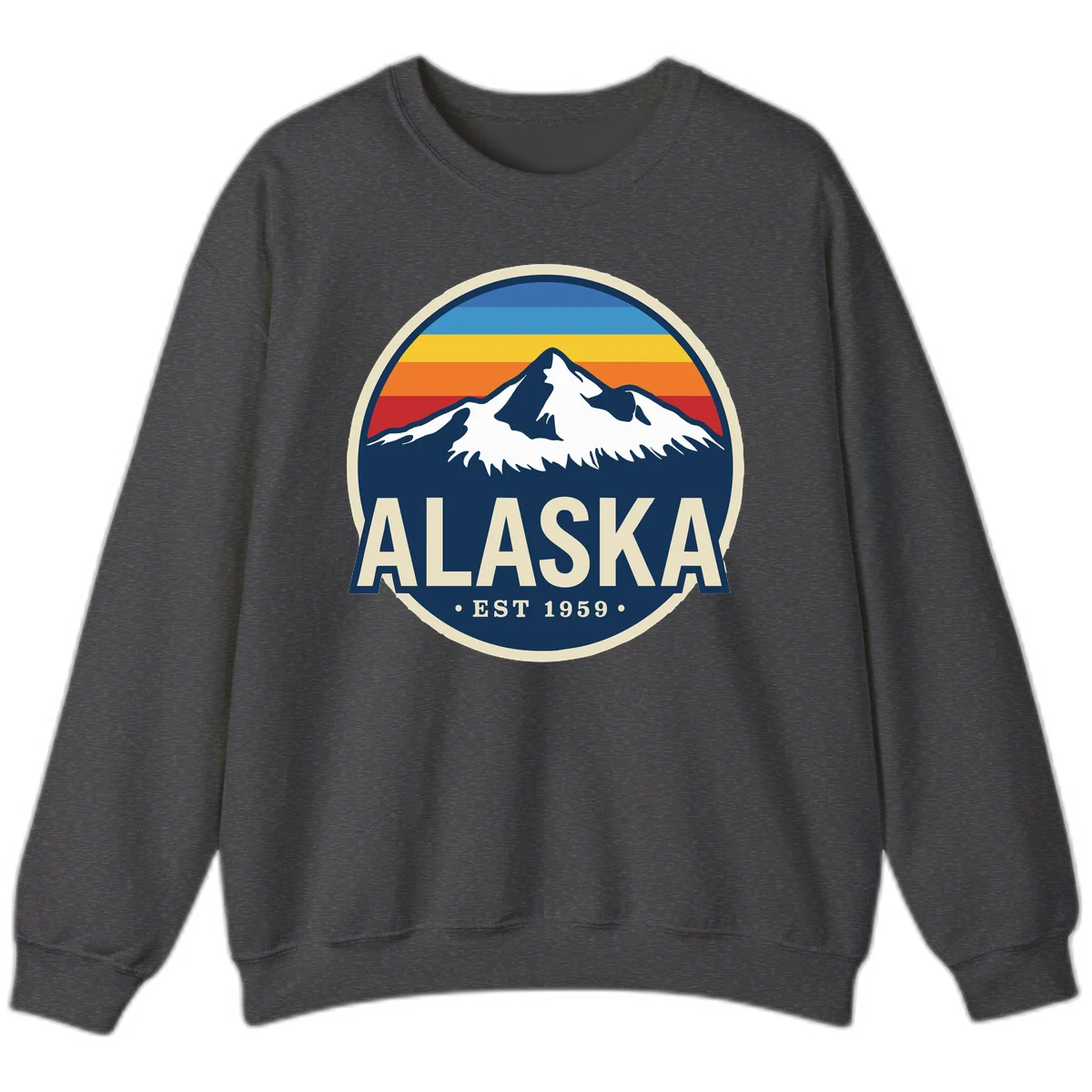 Alaska Mountain Range Retro Sunset Badge Sweatshirt in Dark Heather