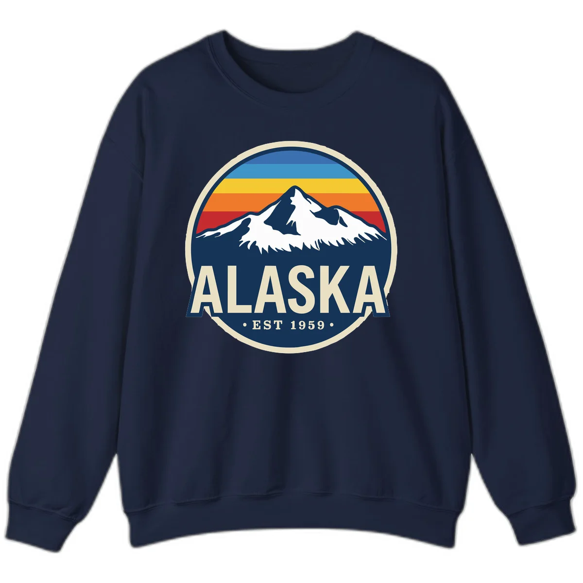 Alaska Mountain Range Retro Sunset Badge Sweatshirt in Navy