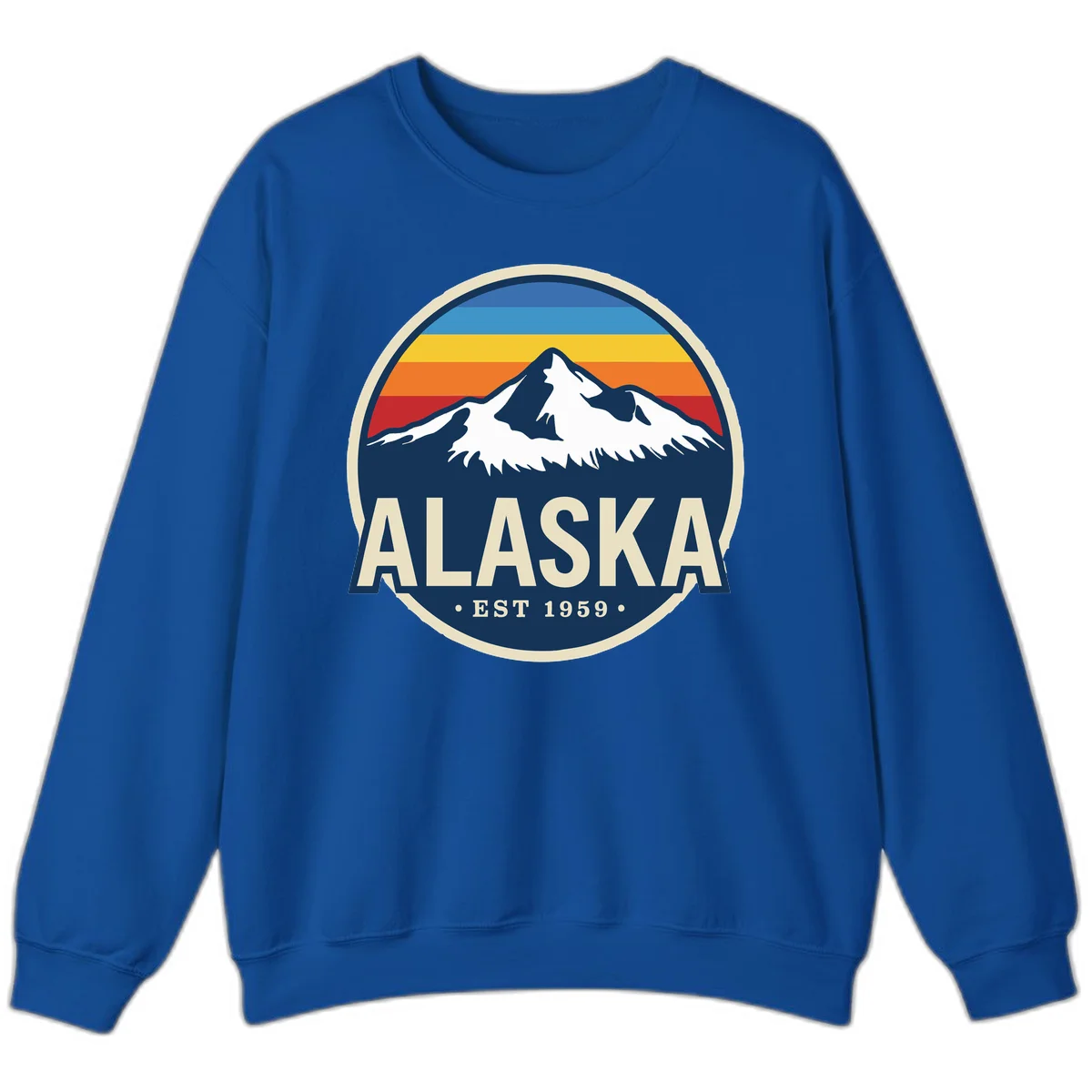 Alaska Mountain Range Retro Sunset Badge Sweatshirt in Royal