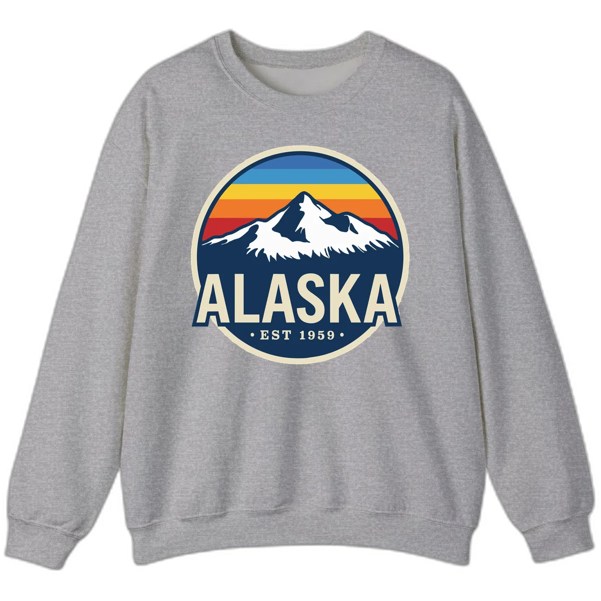 Alaska Mountain Range Retro Sunset Badge Sweatshirt in Sport Grey