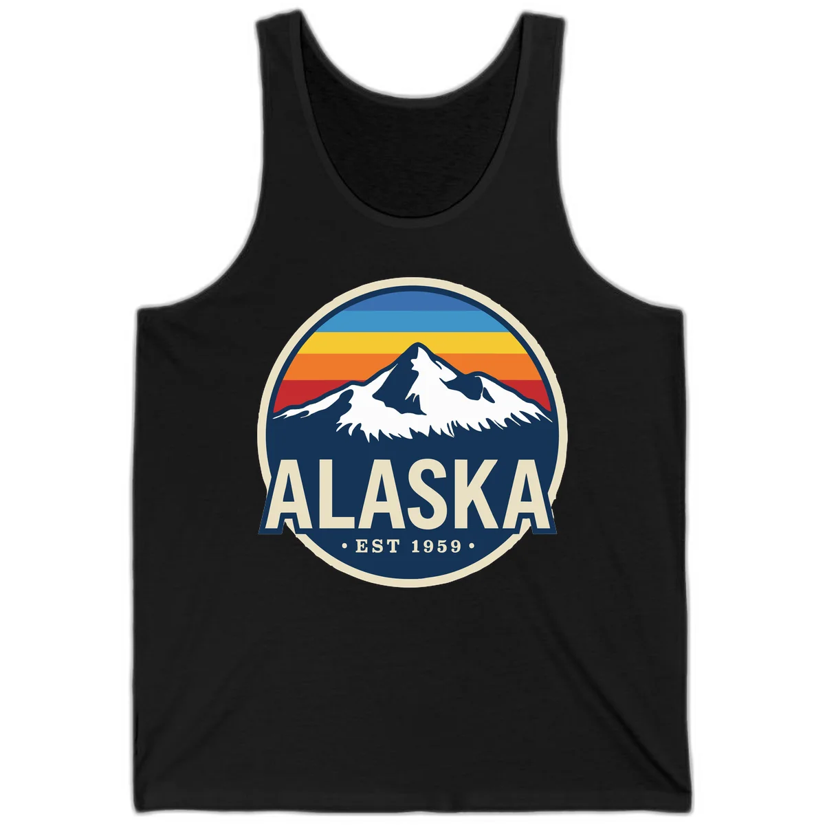 Alaska Mountain Range Retro Sunset Badge Tank in Black