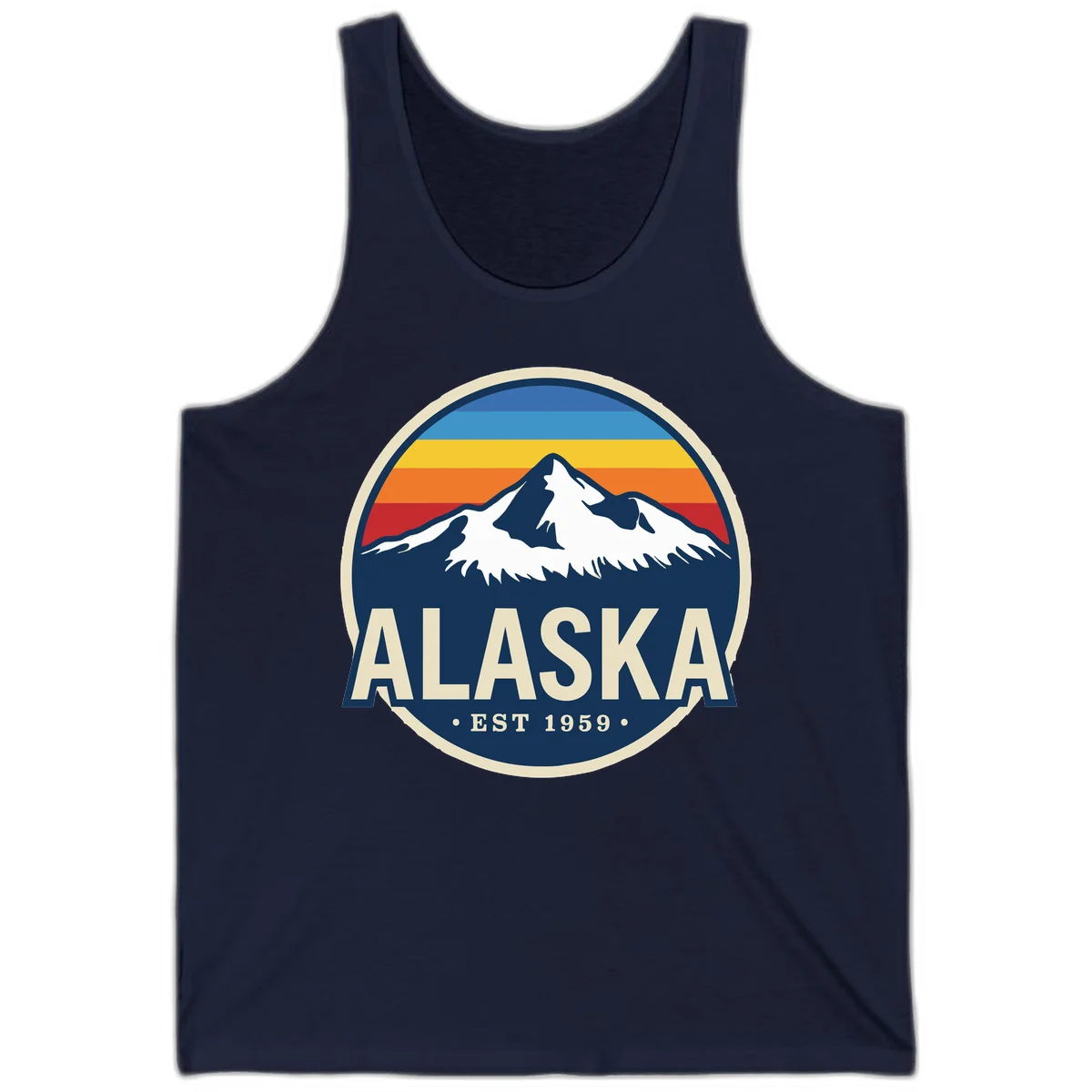 Alaska Mountain Range Retro Sunset Badge Tank in Navy