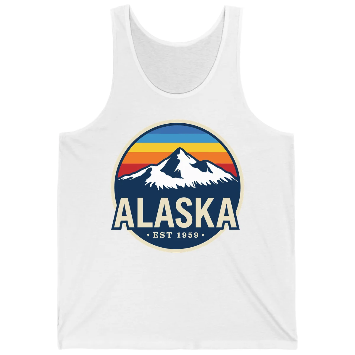 Alaska Mountain Range Retro Sunset Badge Tank in White