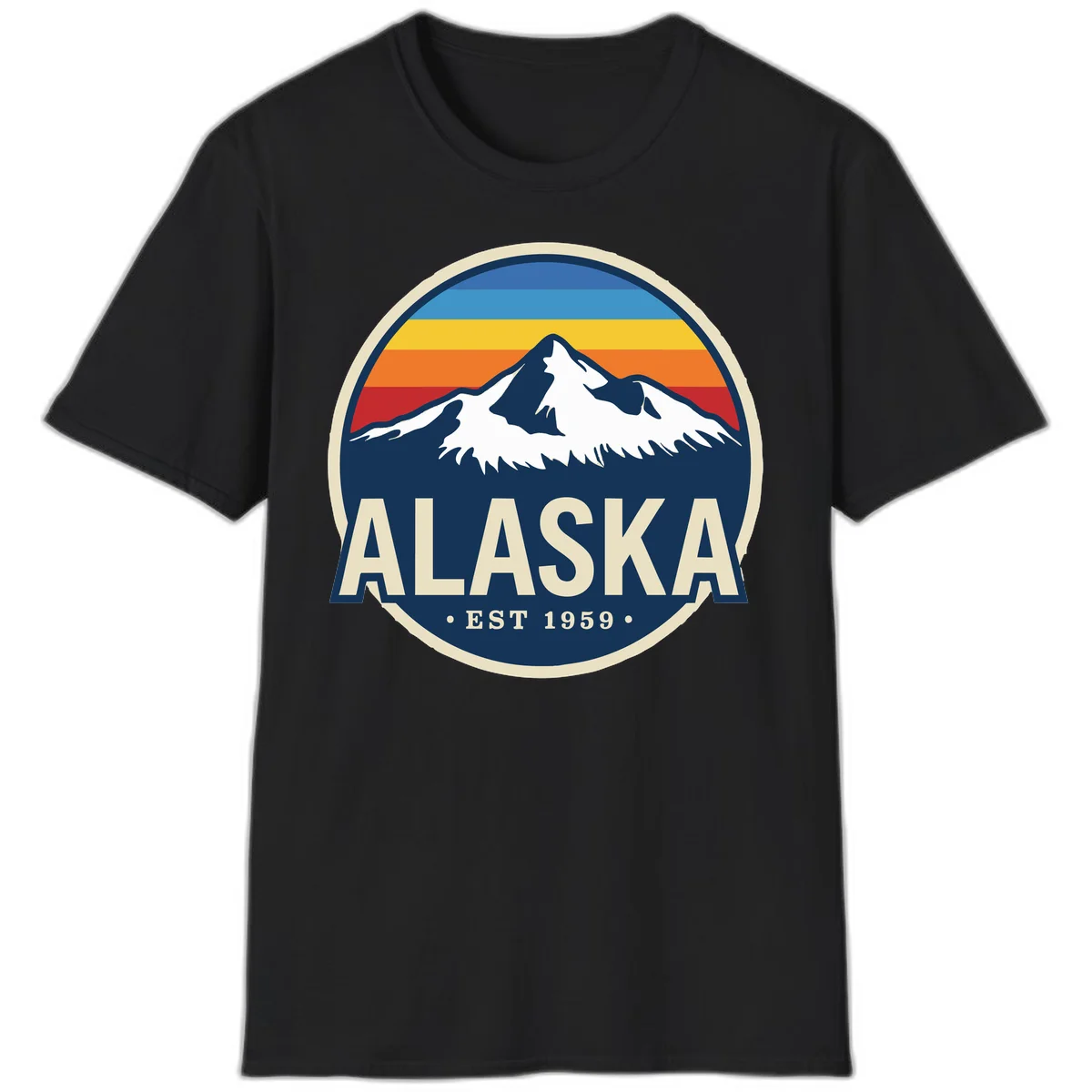Alaska Mountain Range Retro Sunset Badge T-Shirt in Black