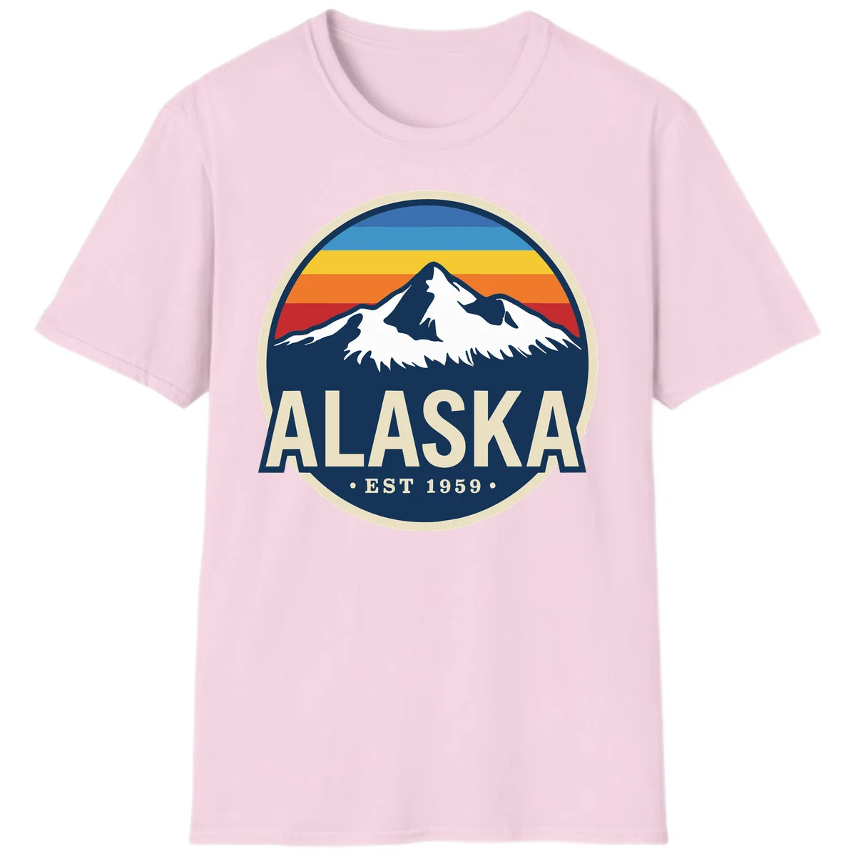 Alaska Mountain Range Retro Sunset Badge T-Shirt in Light Pink