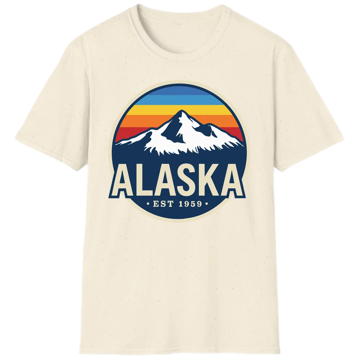 Alaska Mountain Range Retro Sunset Badge T-Shirt in Natural