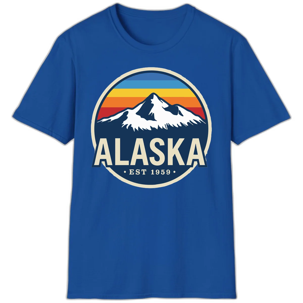 Alaska Mountain Range Retro Sunset Badge T-Shirt in Royal