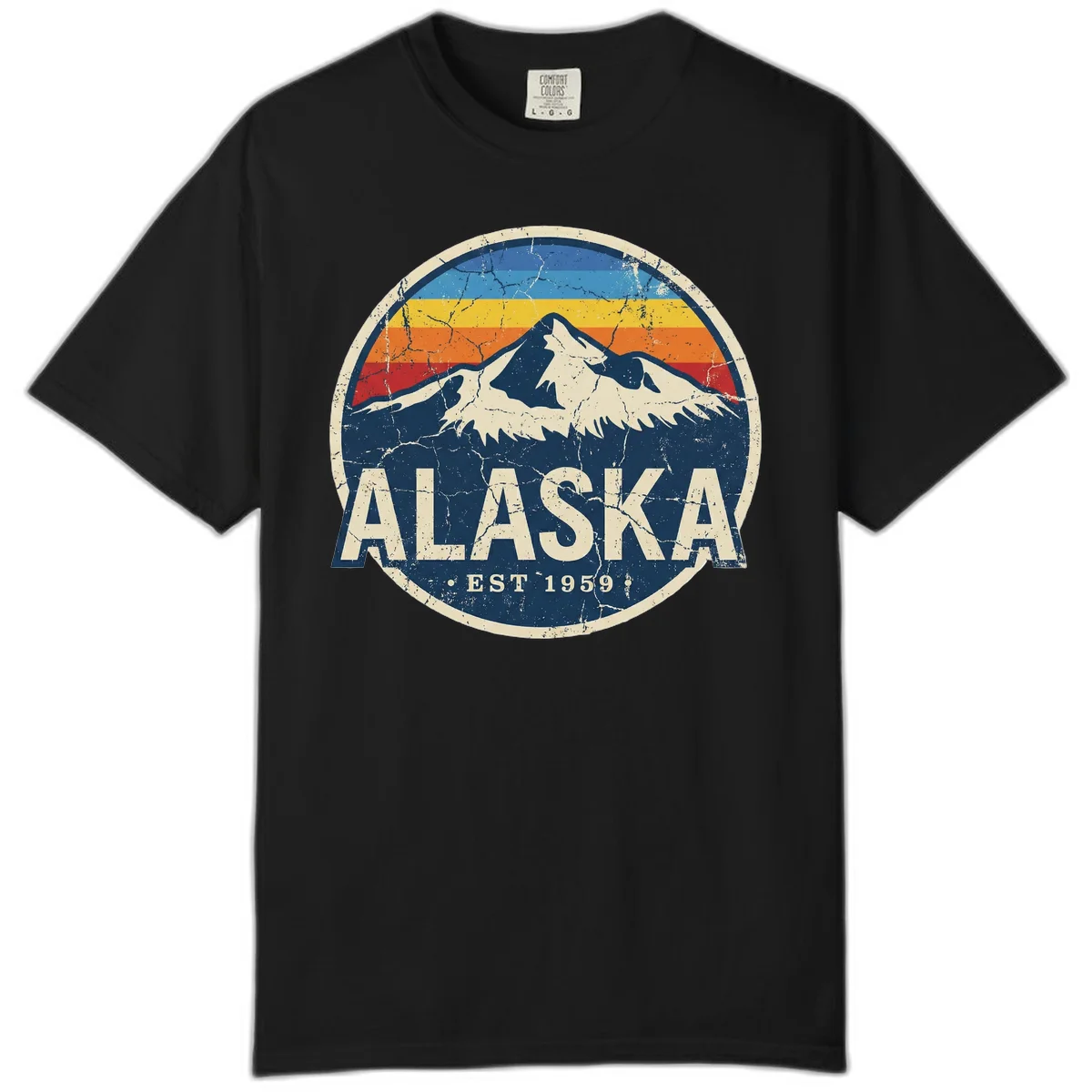 Alaska Mountain Sunset Est. 1959 Vintage Cruise Comfort Color T-Shirt in Black
