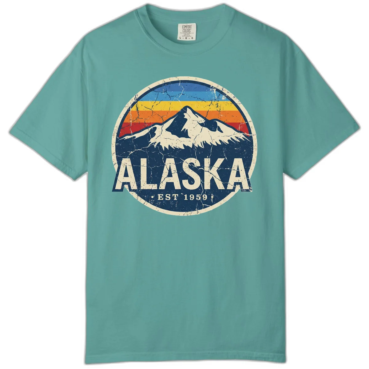 Alaska Mountain Sunset Est. 1959 Vintage Cruise Comfort Color T-Shirt in Seafoam