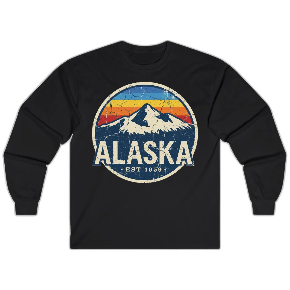 Alaska Mountain Sunset Est. 1959 Vintage Cruise Long Sleeve in Black