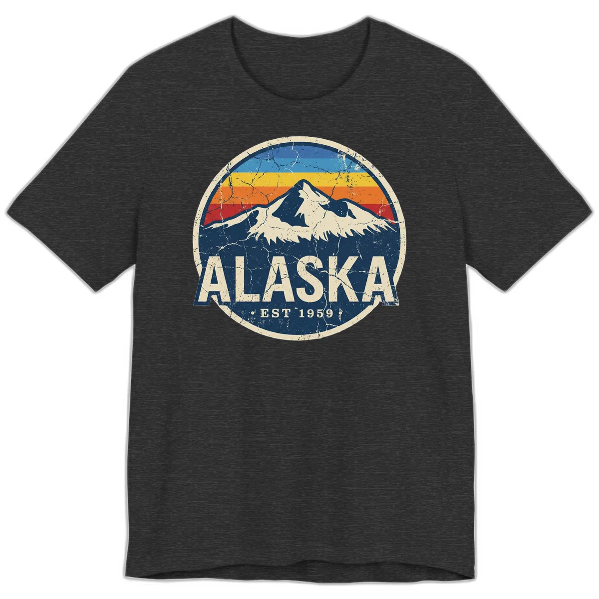 Alaska Mountain Sunset Est. 1959 Vintage Cruise Premium T-Shirt in Dark Grey Heather