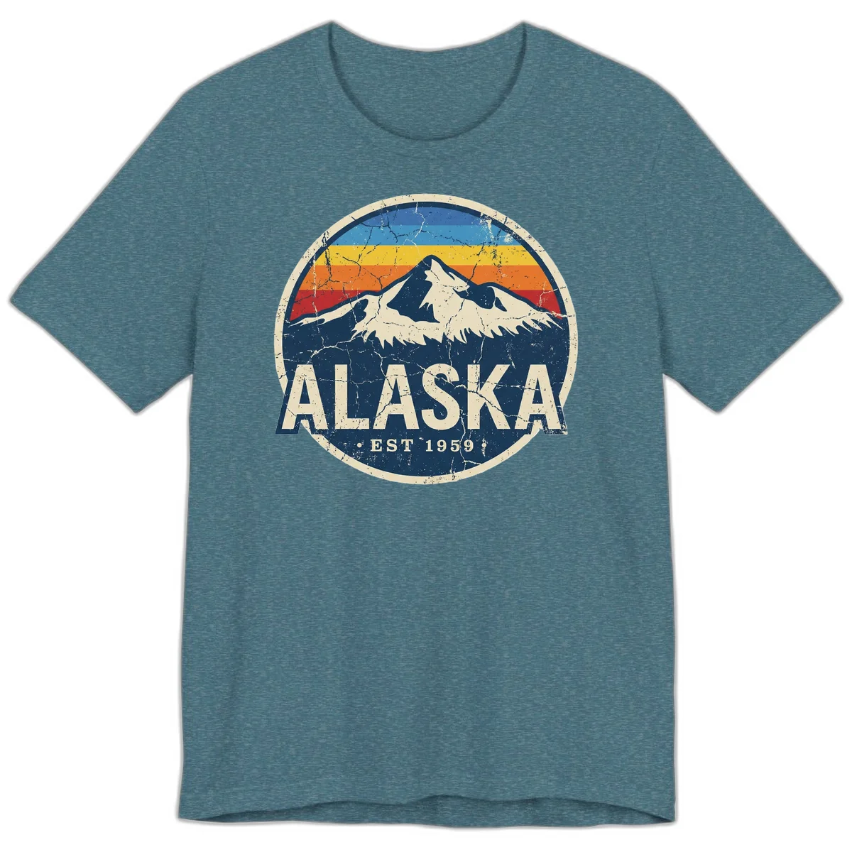 Alaska Mountain Sunset Est. 1959 Vintage Cruise Premium T-Shirt in Heather Deep Teal