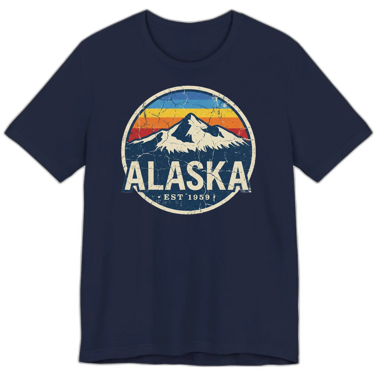 Alaska Mountain Sunset Est. 1959 Vintage Cruise Premium T-Shirt in Navy
