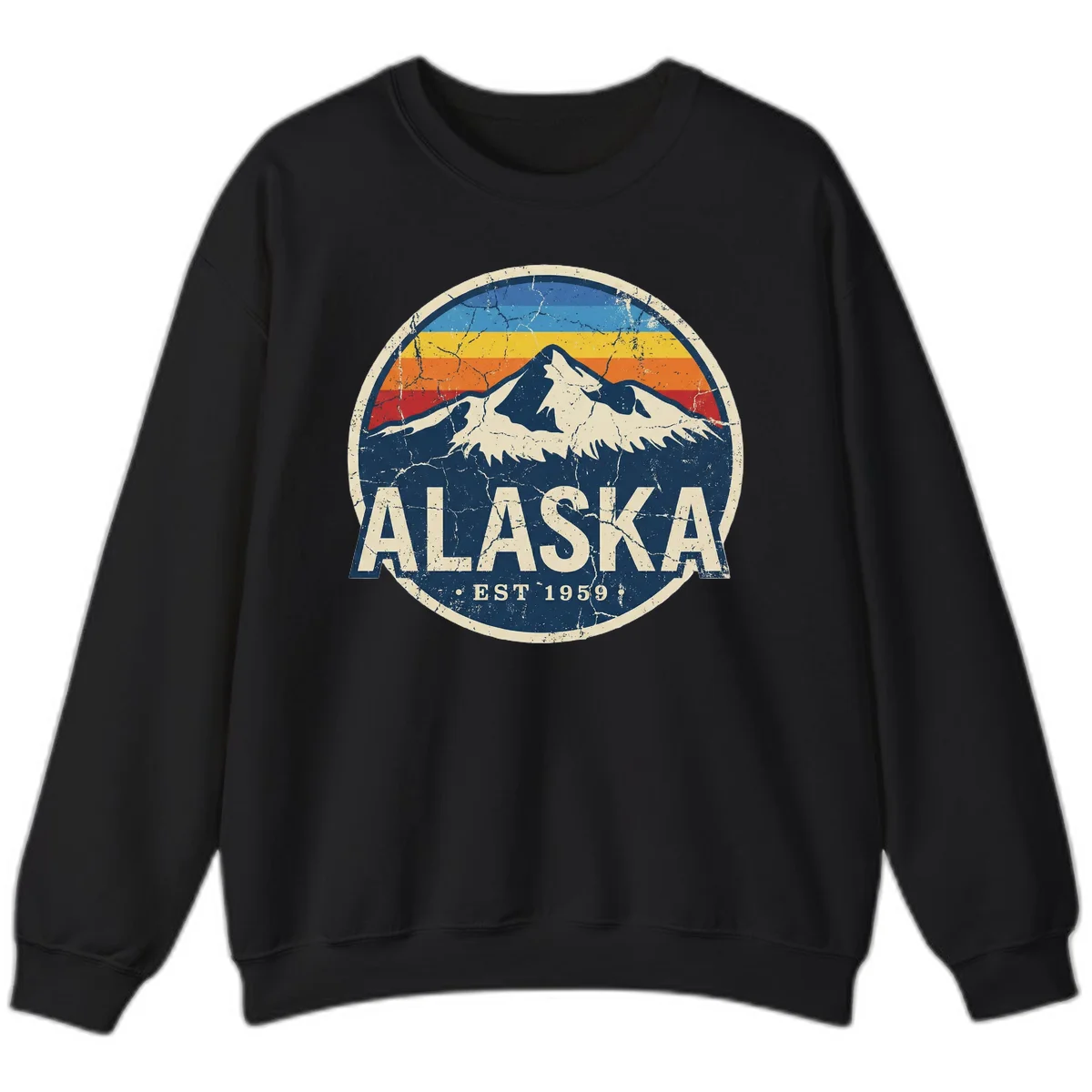 Alaska Mountain Sunset Est. 1959 Vintage Cruise Sweatshirt in Black