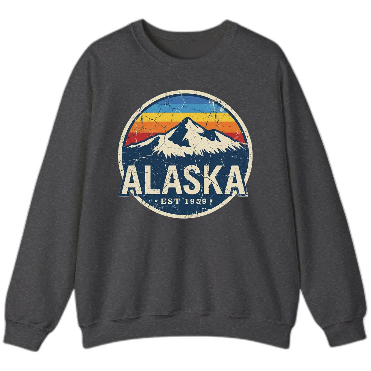 Alaska Mountain Sunset Est. 1959 Vintage Cruise Sweatshirt in Dark Heather
