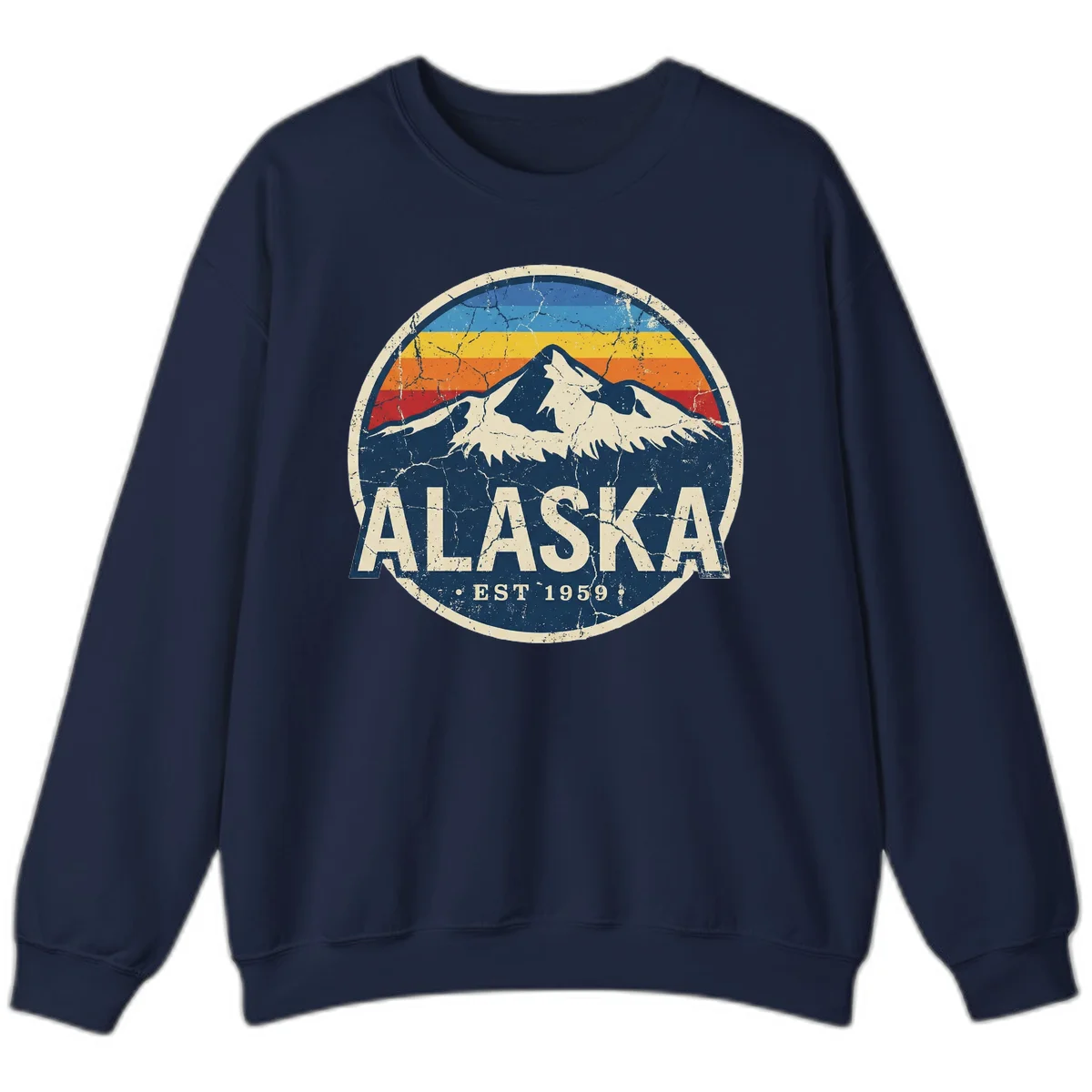 Alaska Mountain Sunset Est. 1959 Vintage Cruise Sweatshirt in Navy