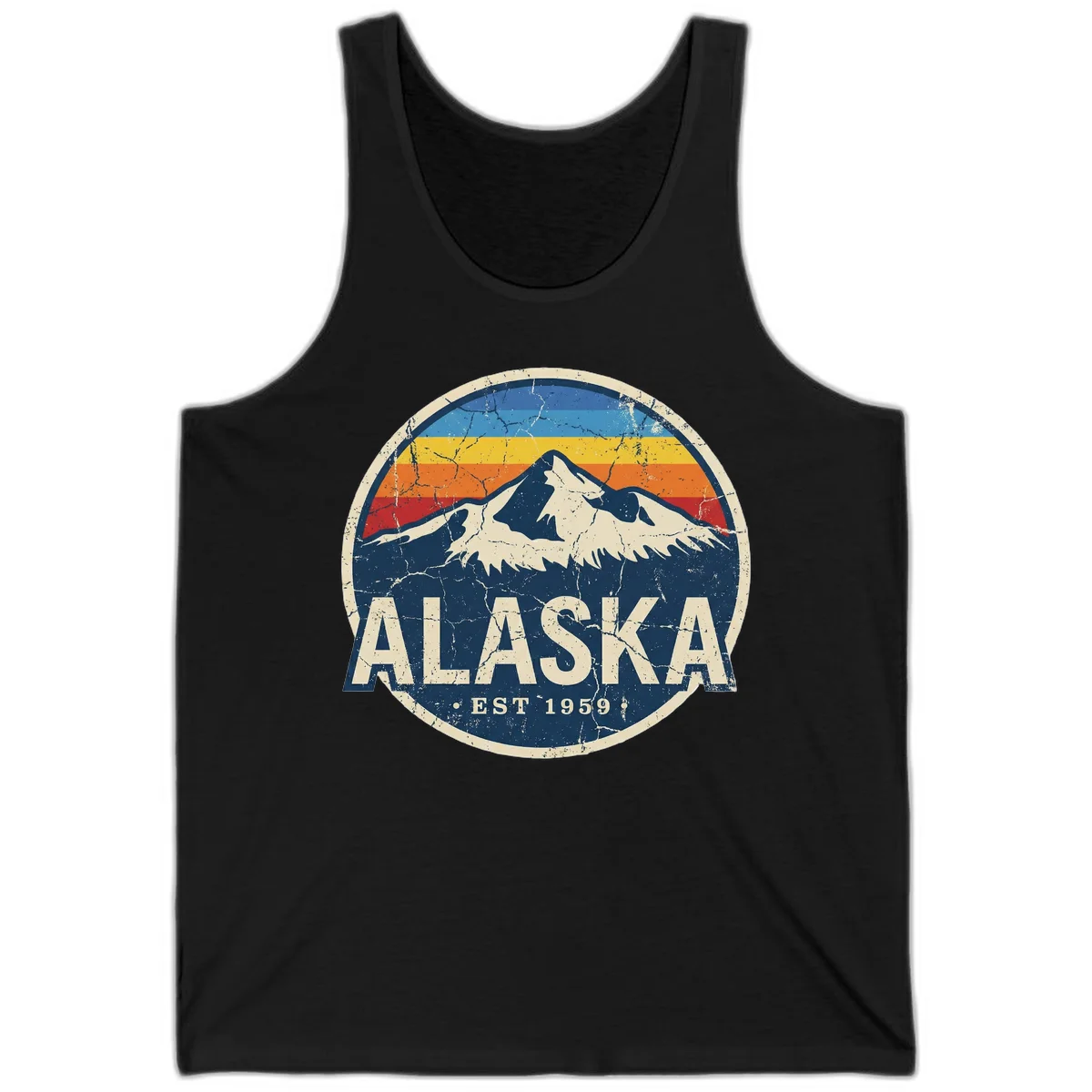 Alaska Mountain Sunset Est. 1959 Vintage Cruise Tank Top in Black