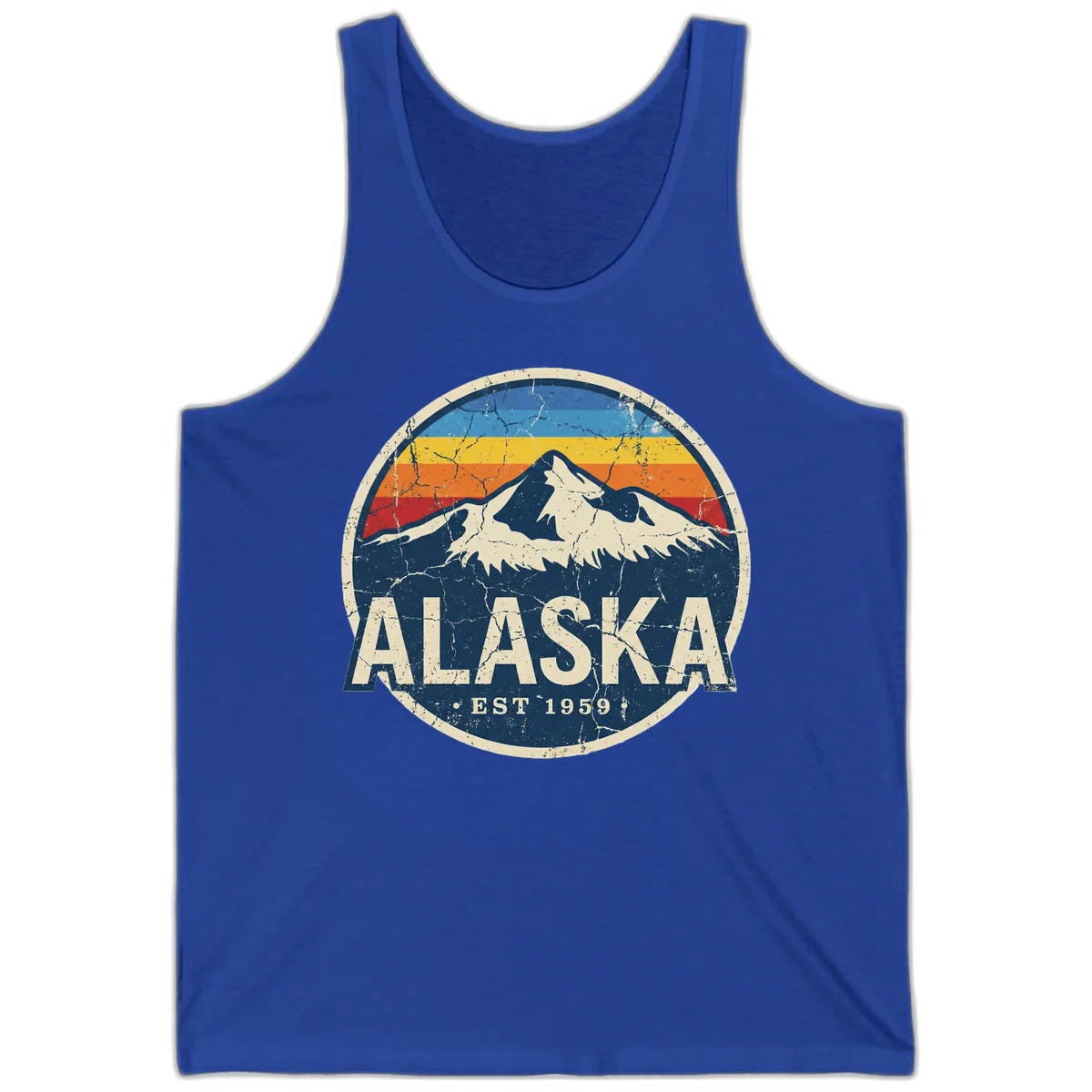 Alaska Mountain Sunset Est. 1959 Vintage Cruise Tank Top in True Royal