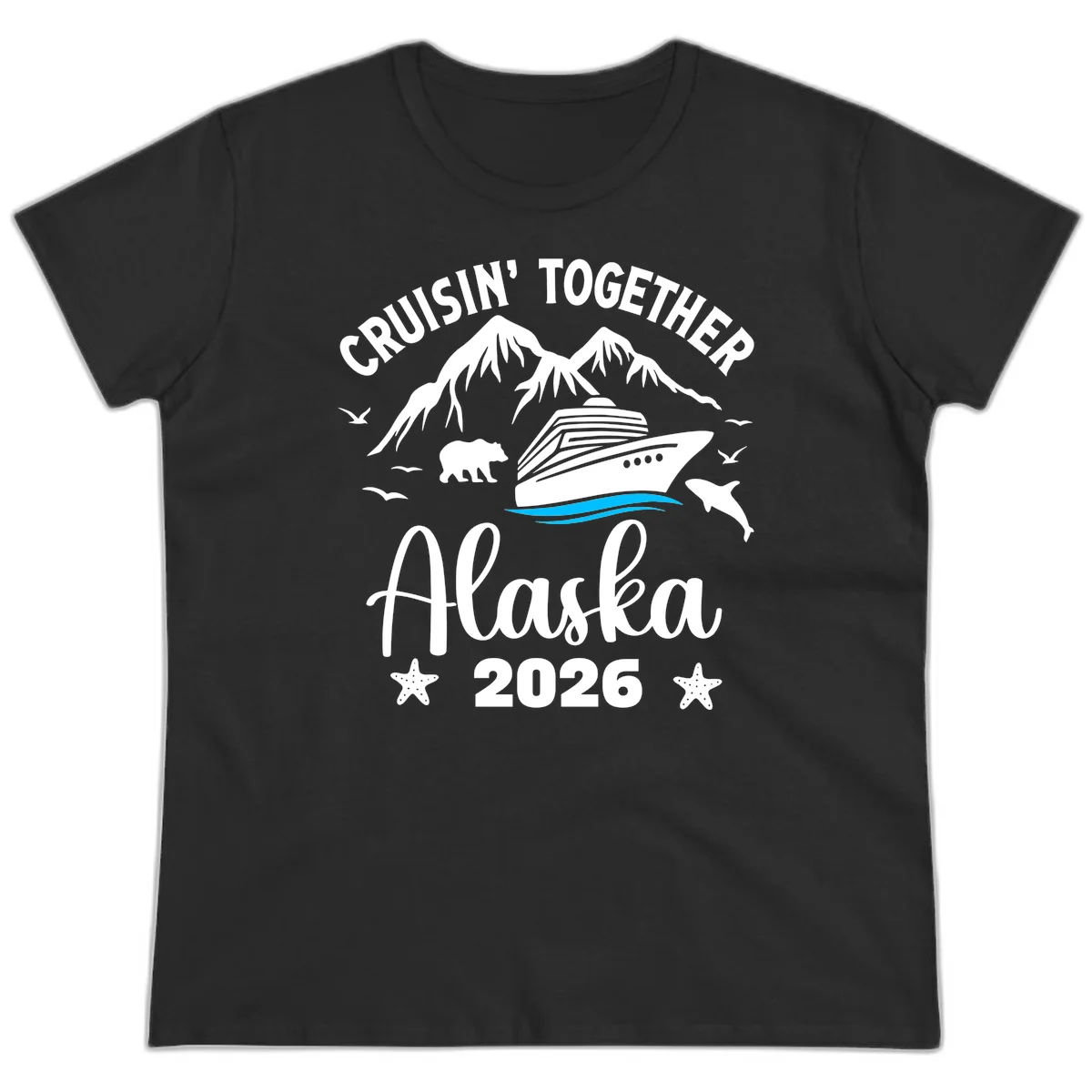 Minimalist Blue Wave Ladies Tee in Black